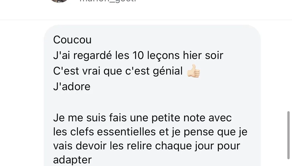 Message reçu d'une élève de l'Académie des Guerrières