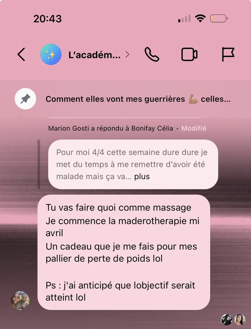 Message reçu d'une élève de l'Académie des Guerrières